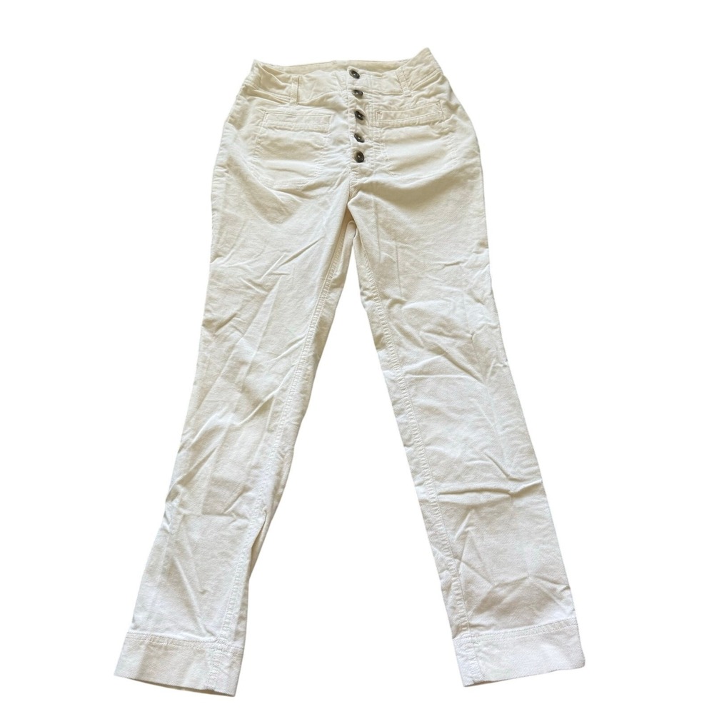 Free People Skinny Button Fly Corduroy Coastal Old Money‎ White Women Pants